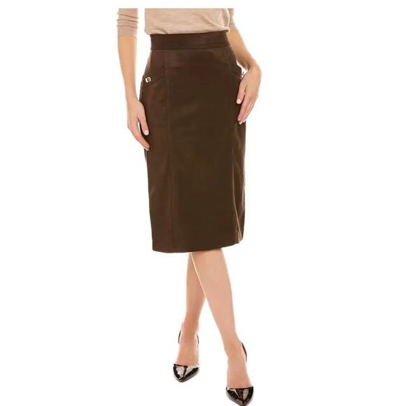 J McLaughlin Rowena Skirt Mocha Chocolate Brown Faux Suede 4 - Picture 1 of 8